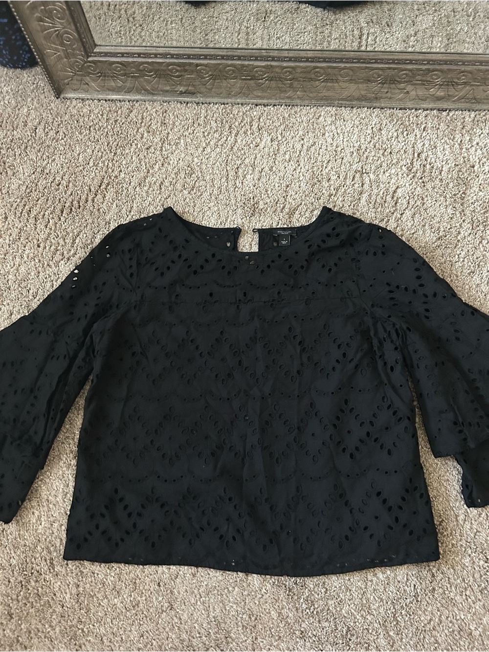 Ann Taylor Black Eyelet Blouse - Small